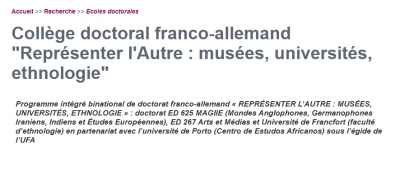 Col&eacute;gio Doutoral franco-luso-alem&atilde;o: Representar o Outro - museus, universidades, etnologia